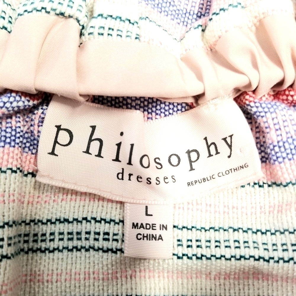 Philosophy Stripes Pastel Colored Off The Shoulder Short Dress with Pockets, L - Picture 12 of 12